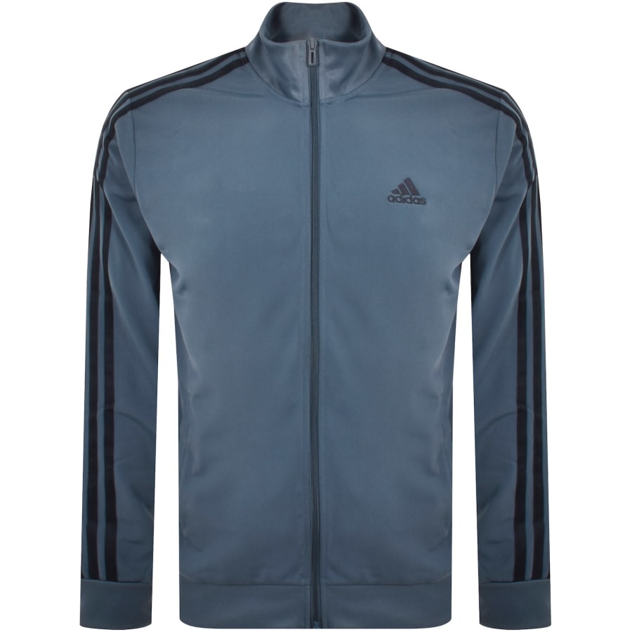 Adidas grey tracksuit blue stripes deals